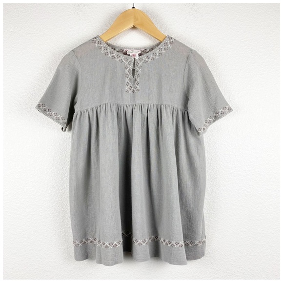Bonpoint Brode Main Kids Gray Embroidered Dress Size 6 - Picture 1 of 9